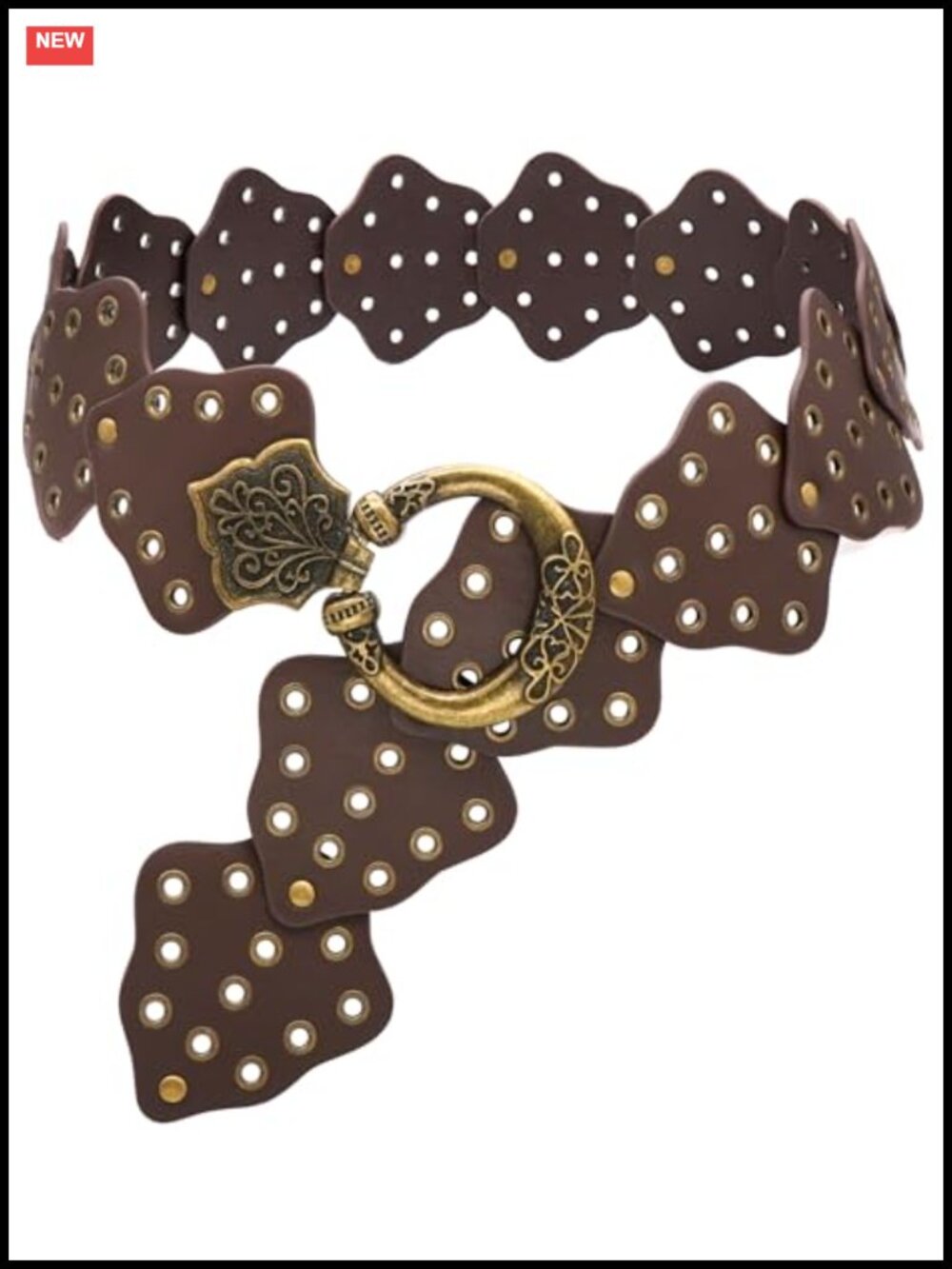 PU Leather Wide Disc Belt Vintage Western Buckle Retro Waist Belt Adjustable
